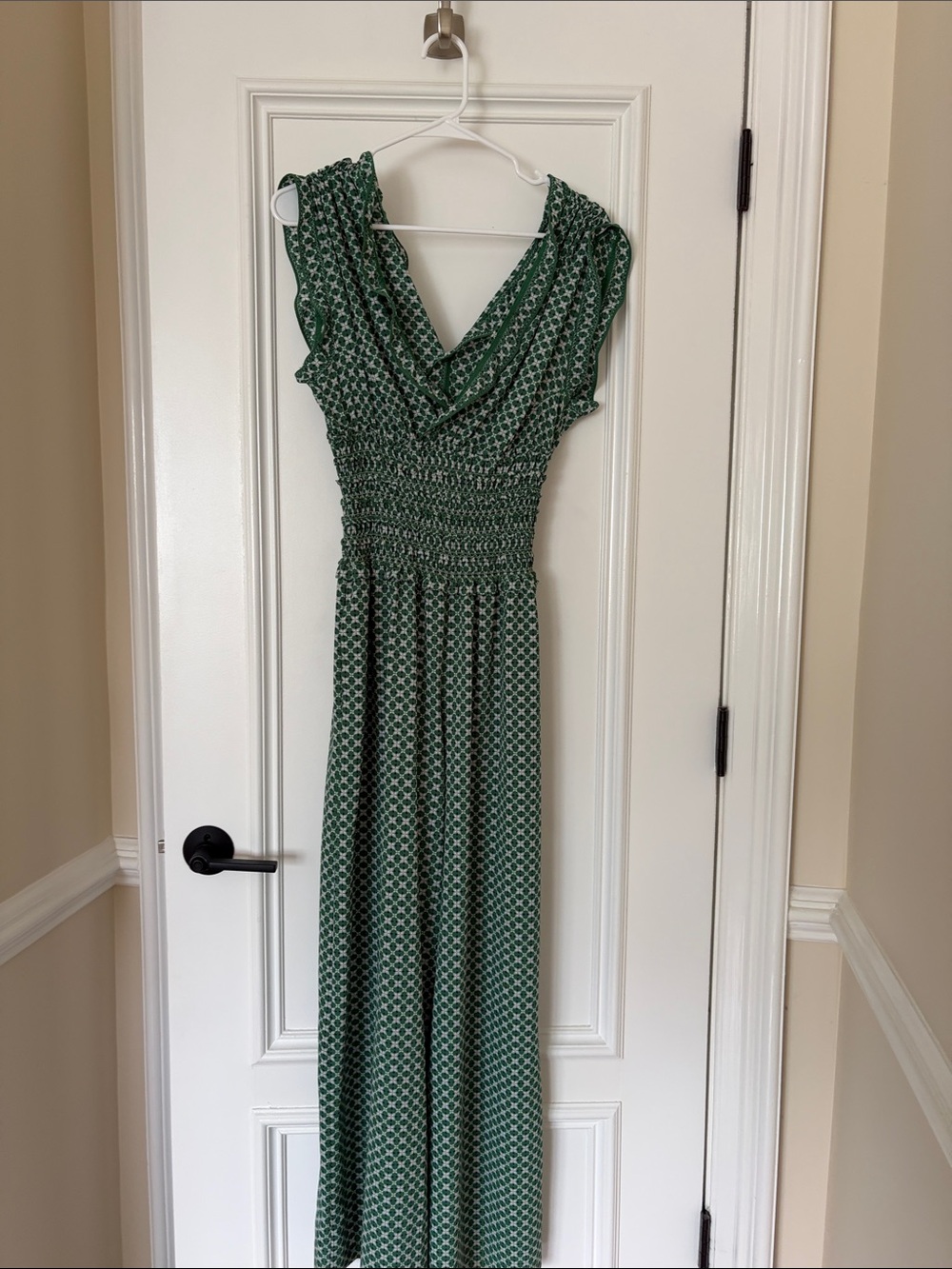 Max Studio Green Geometric V-Neck Maxi Dress